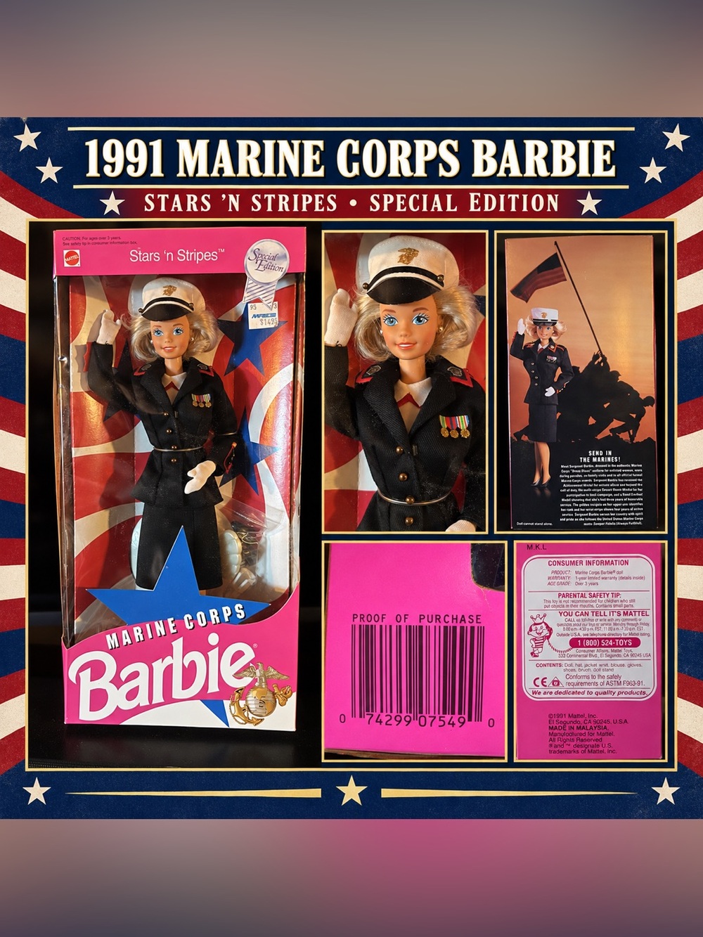 1991 Mattel Stars ’n Stripes Marine Corps Barbie #7549 NRFB